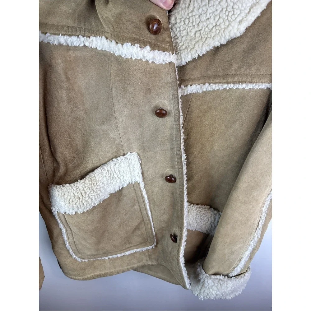Vintage Sears Western Outdoor Wear Sherpa Suede Jacket Size Medium 1970s‎